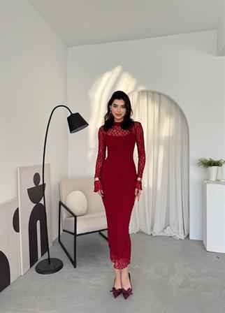 Dantel Astarlı Dina Midi Elbise