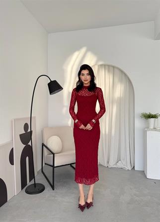 Dantel Astarlı Dina Midi Elbise