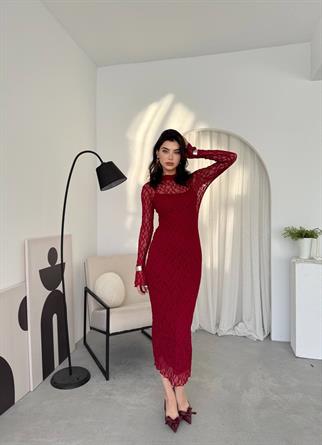 Dantel Astarlı Dina Midi Elbise