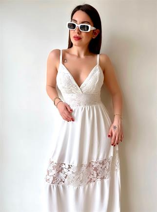 Dantel Detaylı Airobin Elbise - Beyaz