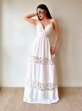 Dantel Detaylı Airobin Elbise - Beyaz