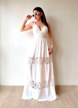 Dantel Detaylı Airobin Elbise - Beyaz