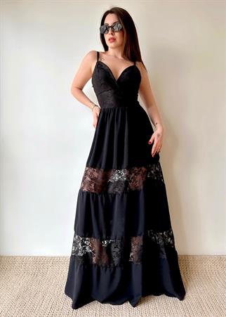 Dantel Detaylı Airobin Elbise - Siyah