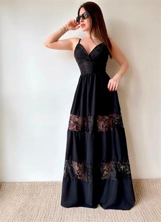 Dantel Detaylı Airobin Elbise - Siyah