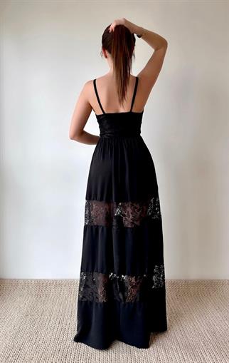 Dantel Detaylı Airobin Elbise - Siyah