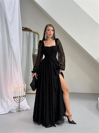 Vitange Korse Detaylı Uzun Tasarım Dantel Elbise