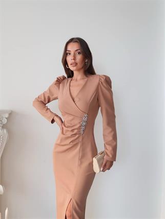 Barley Taş Baskılı Yırtmaclı Uzun elbise 