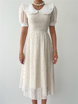 Bebe Yaka Şifon Marli Midi Elbise