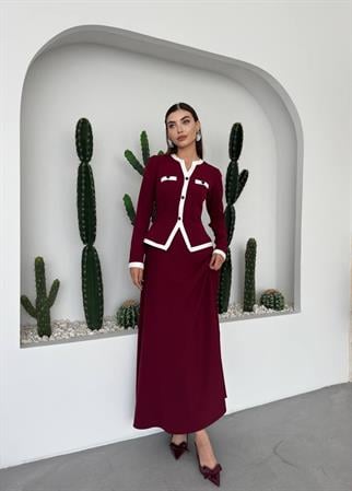 Vera Uzun Kollu Düğme Detay Uzun Elbise