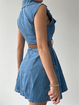 Denim Mini Kiloş Düğmeli Elbise