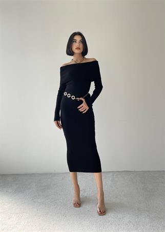 Deny Straplez Midi Triko Elbise - Siyah