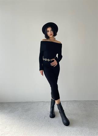 Deny Straplez Midi Triko Elbise - Siyah