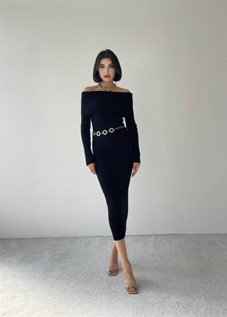 Deny Straplez Midi Triko Elbise - Siyah