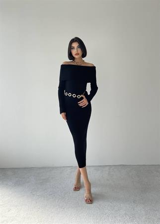 Deny Straplez Midi Triko Elbise - Siyah