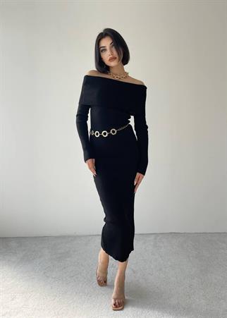 Deny Straplez Midi Triko Elbise - Siyah