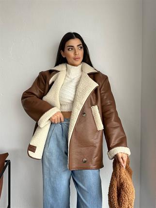 Devin İçi Tüylü Deri Kahve Ceket 