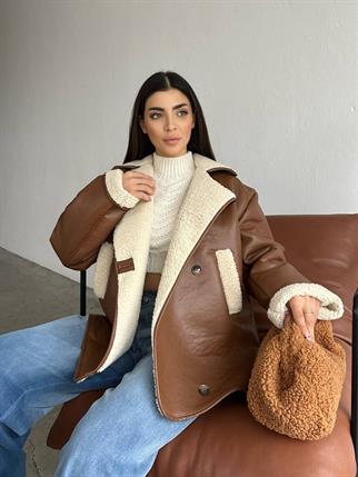 Devin İçi Tüylü Deri Kahve Ceket 