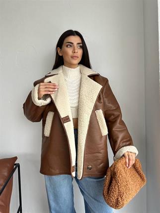 Devin İçi Tüylü Deri Kahve Ceket 