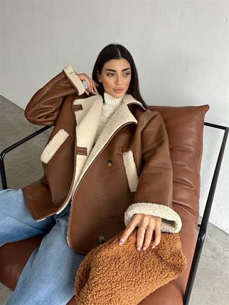 Devin İçi Tüylü Deri Kahve Ceket 