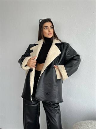 Devin İçi Tüylü Deri Siyah Ceket