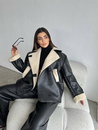 Devin İçi Tüylü Deri Siyah Ceket