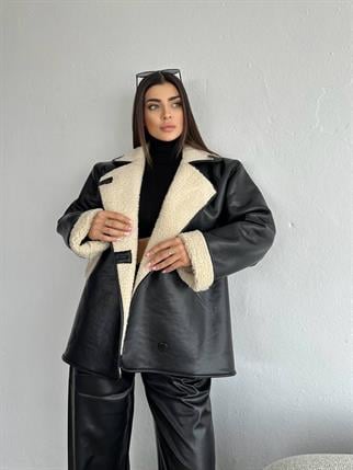 Devin İçi Tüylü Deri Siyah Ceket