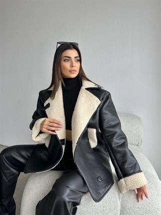 Devin İçi Tüylü Deri Siyah Ceket