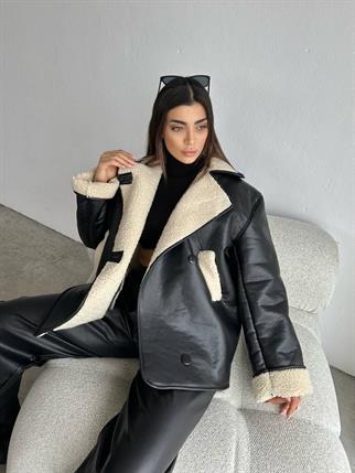 Devin İçi Tüylü Deri Siyah Ceket
