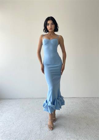 Dominic Eteği Büzgülü Mavi Elbise