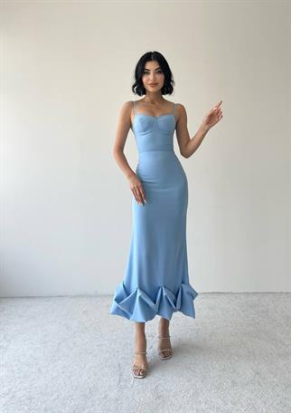 Dominic Eteği Büzgülü Mavi Elbise