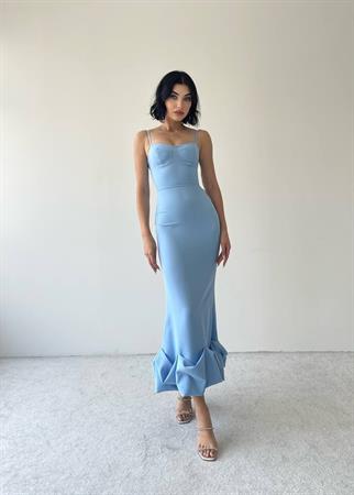 Dominic Eteği Büzgülü Mavi Elbise