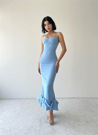 Dominic Eteği Büzgülü Mavi Elbise