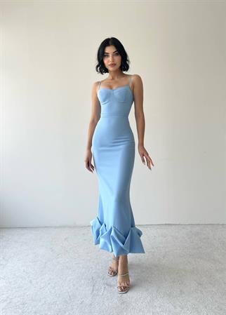 Dominic Eteği Büzgülü Mavi Elbise