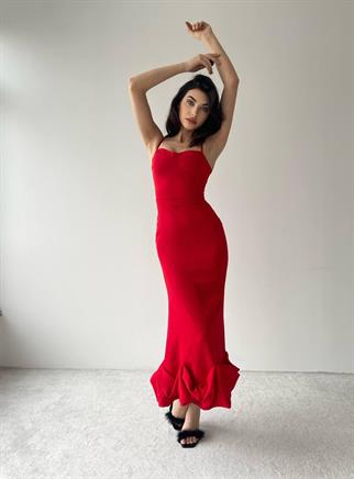 Dominic Eteği Büzgülü Midi Boy Elbise -000233