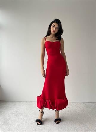 Dominic Eteği Büzgülü Midi Boy Elbise -000233