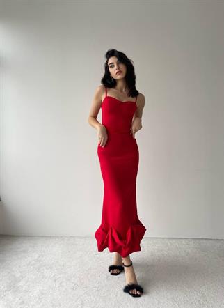 Dominic Eteği Büzgülü Midi Boy Elbise -000233