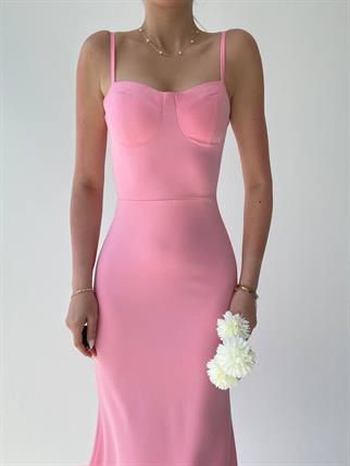 Dominic Eteği Büzgülü Pembe Elbise 