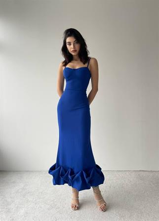 Dominic Eteği Büzgülü Saks Elbise 