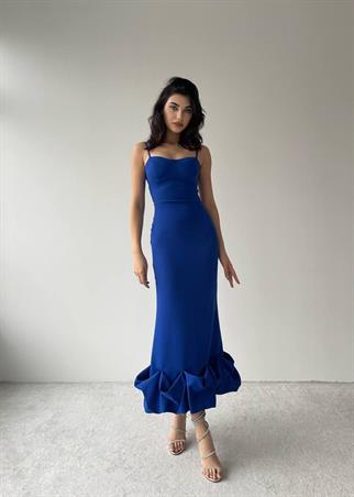 Dominic Eteği Büzgülü Saks Elbise 