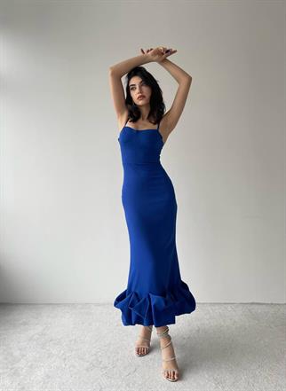 Dominic Eteği Büzgülü Saks Elbise 