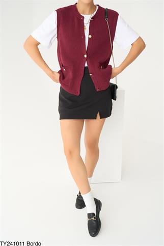 Düğmeli Cep Detay Kadın Triko Yelek