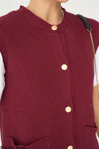 Düğmeli Cep Detay Kadın Triko Yelek