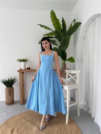 Kalın Askılı Hera Uzun Atlas Elbise