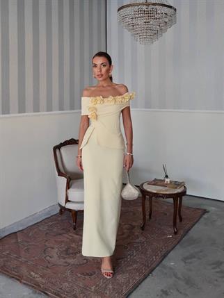 Rina Tasarım Çiçek Detay Uzun Elbise