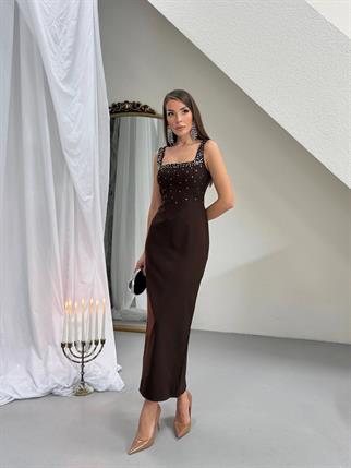  Taşlı Tasarım Uzun Elbise Romane