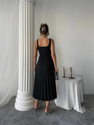 Alyosa Pileli V Yaka Midi Elbise