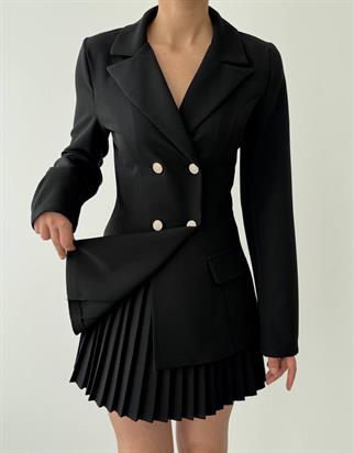 Valeria Düğmeli Pile Detay Blazer Mini Elbise