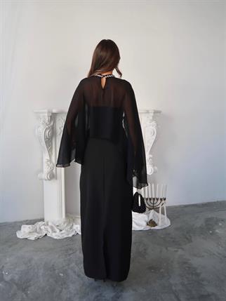 Alesta Tül Detaylı Tasarım Uzun Elbise 