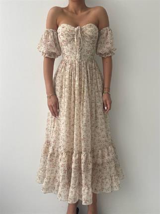 Laysa Boyundan Bağlamalı Çiçekli Şifon Elbise