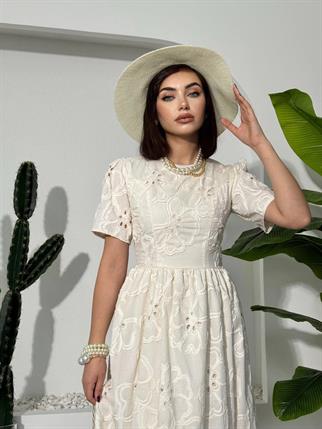 Banne Midi Elbise Dantel Detay